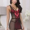 ICollection Christmas Shiny Lycra Chemise With Lace & Mesh