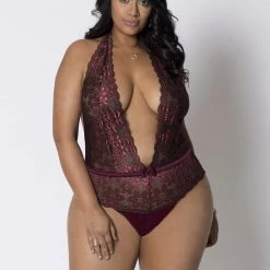 ICollection Allover Lace & Microfiber Halter Teddy