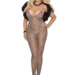 Vivace Women Leopard Print Bodystocking With Bows