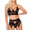 Mapale Lingerie Women 3PC Embroidered Lace Set