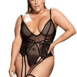Mapale Lingerie Strappy Fishnet Garter Teddy Women