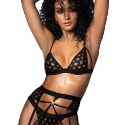 Mapale Lingerie 3PC Dot Mesh Set Women