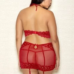 ICollection Christmas Halter Bra, Garter Skirt & Panty Set