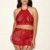 ICollection Christmas Halter Bra, Garter Skirt & Panty Set