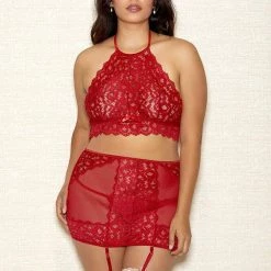 ICollection Christmas Halter Bra, Garter Skirt & Panty Set