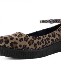 TUK A9541L Leopard Pointed Ballet Ankle Strap Creeper Women