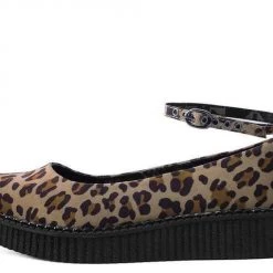 TUK A9541L Leopard Pointed Ballet Ankle Strap Creeper Women