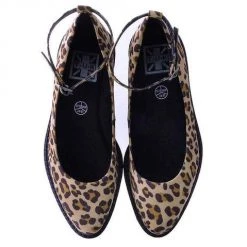 TUK A9541L Leopard Pointed Ballet Ankle Strap Creeper Women