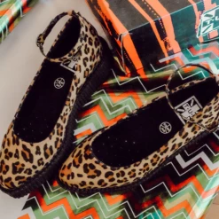 TUK A9541L Leopard Pointed Ballet Ankle Strap Creeper Women