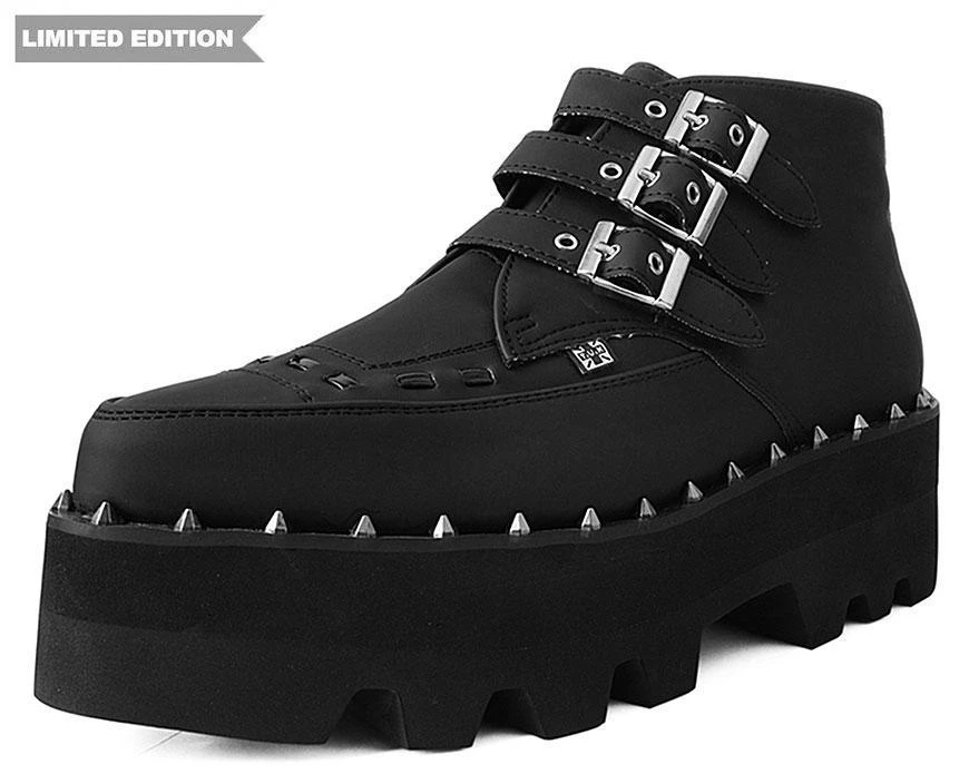 TUK-A9559 Black 3-Buckle Pointed Dino Lug Sole Boot Women 1 TUK-A9559 Black 3-Buckle Pointed Dino Lug Sole Boot Women