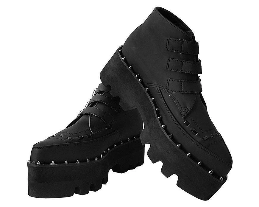 TUK-A9559 Black 3-Buckle Pointed Dino Lug Sole Boot Women 2 TUK-A9559 Black 3-Buckle Pointed Dino Lug Sole Boot Women