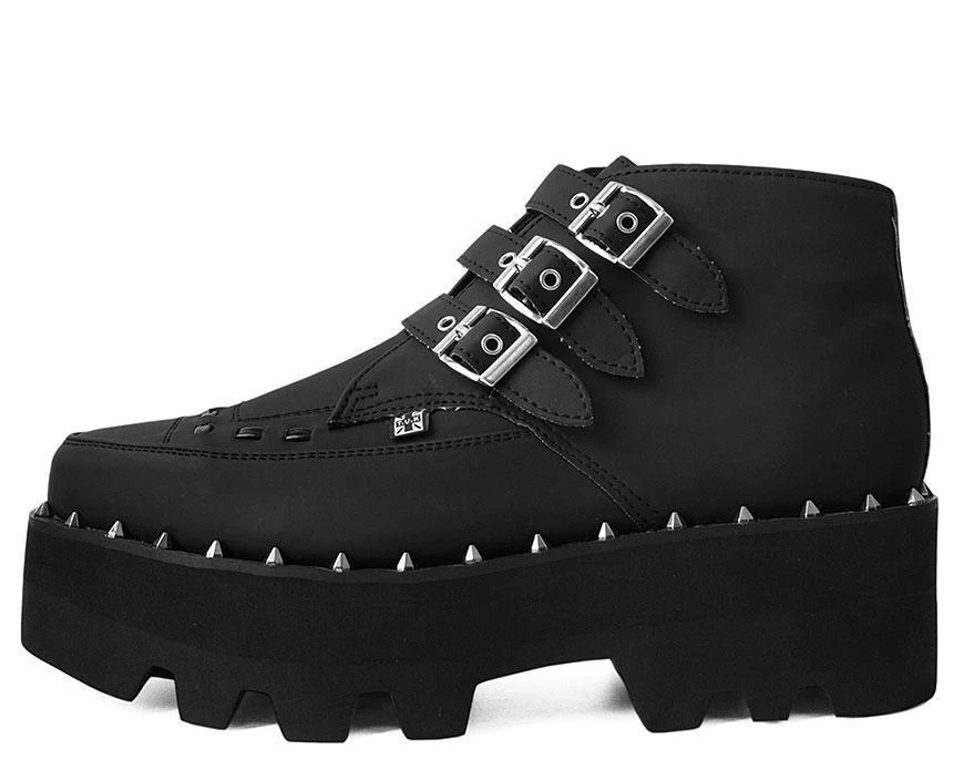 TUK-A9559 Black 3-Buckle Pointed Dino Lug Sole Boot Women 4 TUK-A9559 Black 3-Buckle Pointed Dino Lug Sole Boot Women