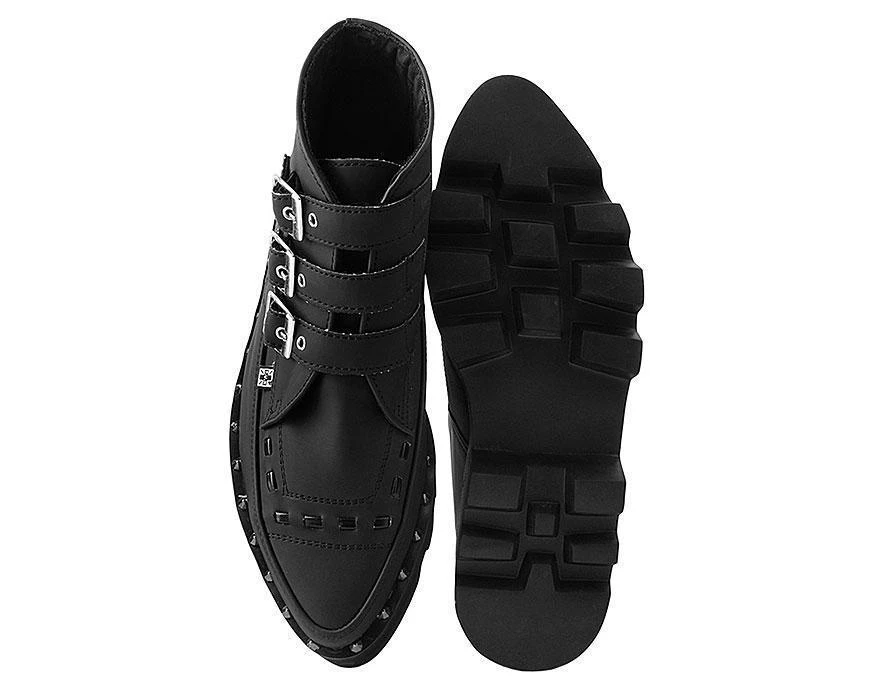TUK-A9559 Black 3-Buckle Pointed Dino Lug Sole Boot Women 3 TUK-A9559 Black 3-Buckle Pointed Dino Lug Sole Boot Women