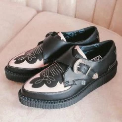 TUK-A9565 Black & Pink Western Pointed Buckle Creeper Women 17 TUK-A9565 Black & Pink Western Pointed Buckle Creeper Women