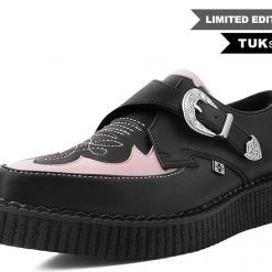 TUK-A9565 Black & Pink Western Pointed Buckle Creeper Women