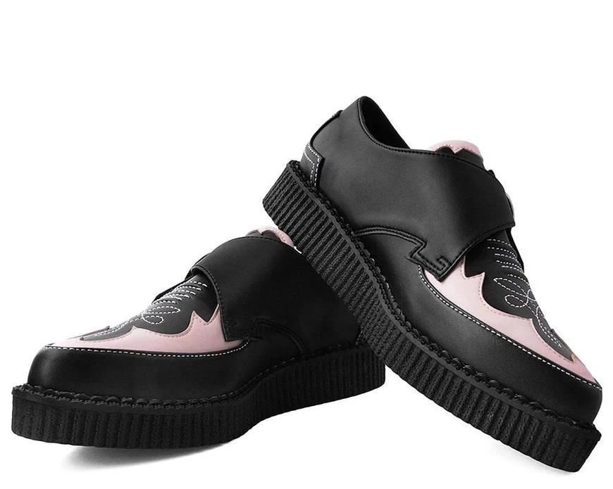 TUK-A9565 Black & Pink Western Pointed Buckle Creeper Women 3 TUK-A9565 Black & Pink Western Pointed Buckle Creeper Women