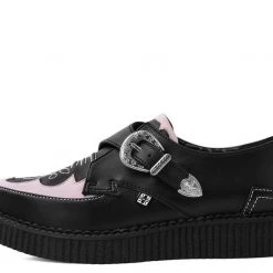 TUK-A9565 Black & Pink Western Pointed Buckle Creeper Women