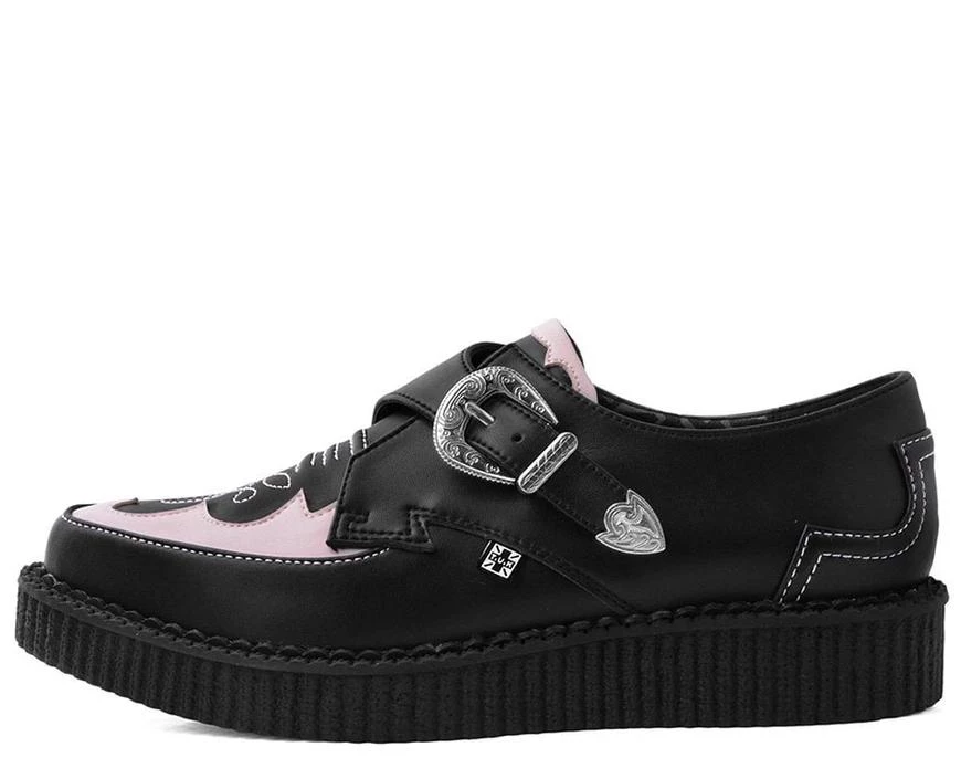 TUK-A9565 Black & Pink Western Pointed Buckle Creeper Women 2 TUK-A9565 Black & Pink Western Pointed Buckle Creeper Women