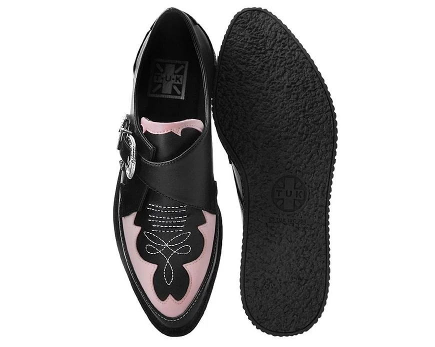 TUK-A9565 Black & Pink Western Pointed Buckle Creeper Women 4 TUK-A9565 Black & Pink Western Pointed Buckle Creeper Women