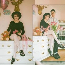 TUK-A9565 Black & Pink Western Pointed Buckle Creeper Women 13 TUK-A9565 Black & Pink Western Pointed Buckle Creeper Women