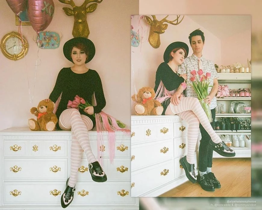 TUK-A9565 Black & Pink Western Pointed Buckle Creeper Women 5 TUK-A9565 Black & Pink Western Pointed Buckle Creeper Women