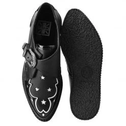 TUK-A9573 Black & White Star Western Pointed Buckle Creeper Women