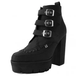 TUK-A9578L Black 3-Buckle Pointed Platform Boot Women