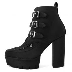 TUK-A9578L Black 3-Buckle Pointed Platform Boot Women