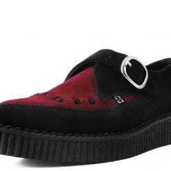 TUK-A9592 Black & Burgundy Suede Pointed Buckle Creeper