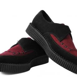 TUK-A9592 Black & Burgundy Suede Pointed Buckle Creeper