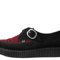 TUK-A9592 Black & Burgundy Suede Pointed Buckle Creeper