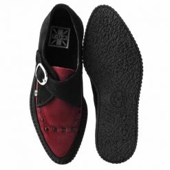 TUK-A9592 Black & Burgundy Suede Pointed Buckle Creeper