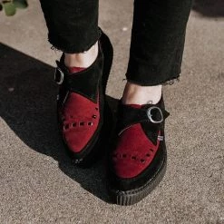 TUK-A9592 Black & Burgundy Suede Pointed Buckle Creeper