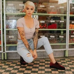 TUK-A9598 Burgundy Velvet Pointed Buckle EZC Women