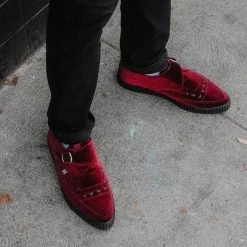 TUK-A9598 Burgundy Velvet Pointed Buckle EZC Women