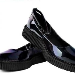 TUK A9634L Black Hologram Pointed Ballet Creeper Women