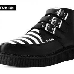 TUK A9659 Black & White Stripe 3-Buckle Pointed Boot