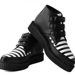TUK A9659 Black & White Stripe 3-Buckle Pointed Boot