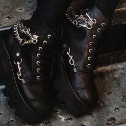 Women TUK A9752 Black 7-Eye Chain & Strap Dino Lug Boot 10 Women TUK A9752 Black 7-Eye Chain & Strap Dino Lug Boot