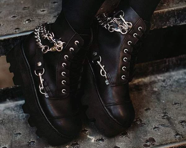 Women TUK A9752 Black 7-Eye Chain & Strap Dino Lug Boot 5 Women TUK A9752 Black 7-Eye Chain & Strap Dino Lug Boot