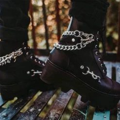 Women TUK A9752 Black 7-Eye Chain & Strap Dino Lug Boot 11 Women TUK A9752 Black 7-Eye Chain & Strap Dino Lug Boot