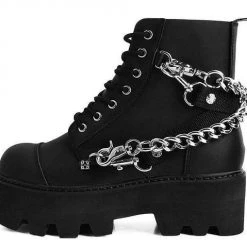 Women TUK A9752 Black 7-Eye Chain & Strap Dino Lug Boot 8 Women TUK A9752 Black 7-Eye Chain & Strap Dino Lug Boot