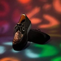 Women TUK D9761 Black Suede & Leopard 1970 Original Creeper