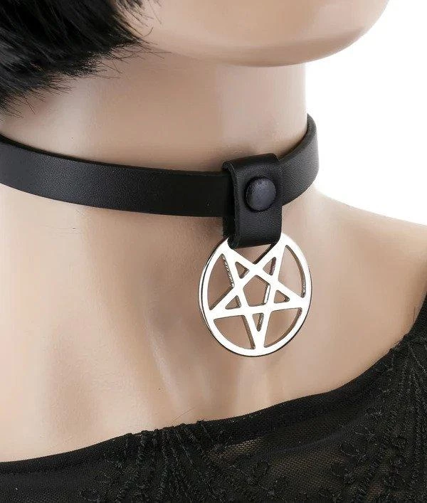 Funk Plus Fetish 1/2" CHOKER WITH 1 1/2" HANGING PENTAGRAM 2 Funk Plus Fetish 1/2" CHOKER WITH 1 1/2" HANGING PENTAGRAM