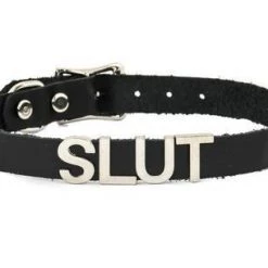 Funk Plus STAINLESS STEEL LETTER WORDS ID NAME BLACK LEATHER CHOKER