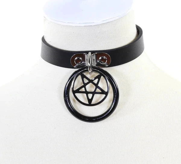 Funk Plus Halloween Hanging Ring Pentagram Choker 1 Funk Plus Halloween Hanging Ring Pentagram Choker