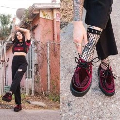 TUK-V8463 Dark Red Velvet Viva Mondo Creepers Women 12 TUK-V8463 Dark Red Velvet Viva Mondo Creepers Women