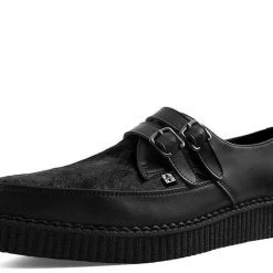 TUK-A9348 Black Leather & Cowhair 2-Buckle Pointed Creeper