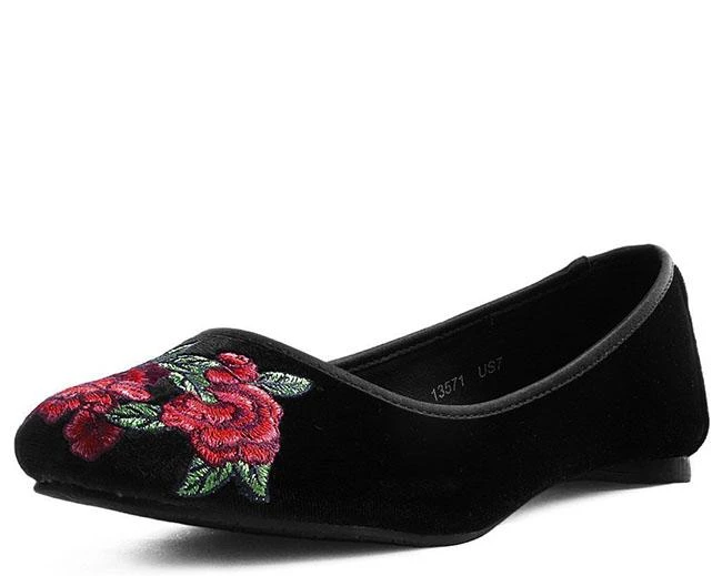 TUK-A9432L Velvet Vegan Rose Embroidered Flat 1 TUK-A9432L Velvet Vegan Rose Embroidered Flat