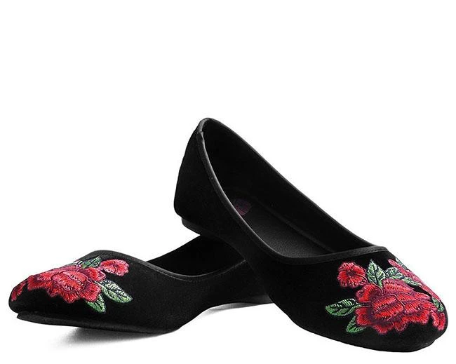 TUK-A9432L Velvet Vegan Rose Embroidered Flat 5 TUK-A9432L Velvet Vegan Rose Embroidered Flat